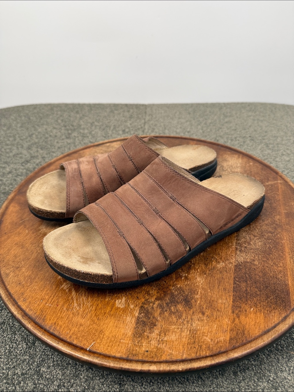 Teva Sandals Wm 100 Brown Leather Cork Slide Comfort Outdoor Casual